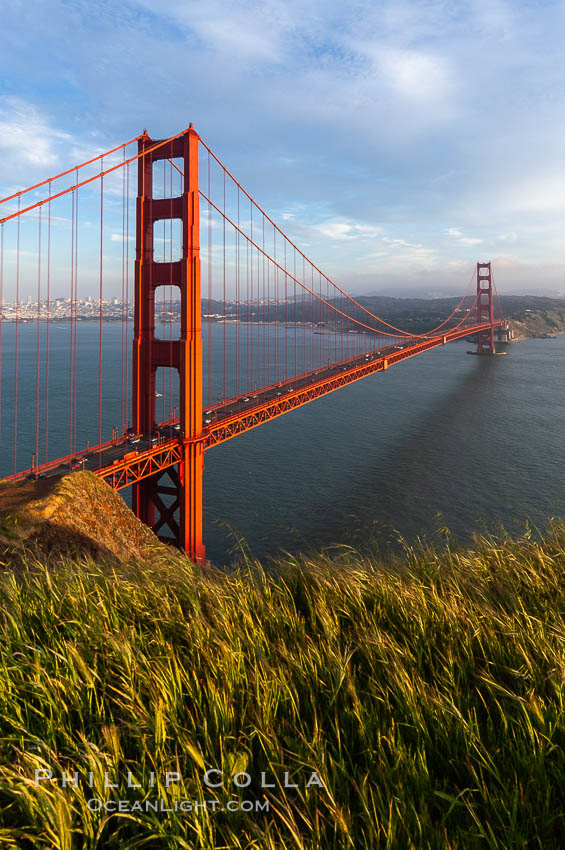 Golden Gate Bridge, viewed from the Marin Headlands with the city of San Francisco in the distance.  Late afternoon. California, USA, natural history stock photograph, photo id 09047