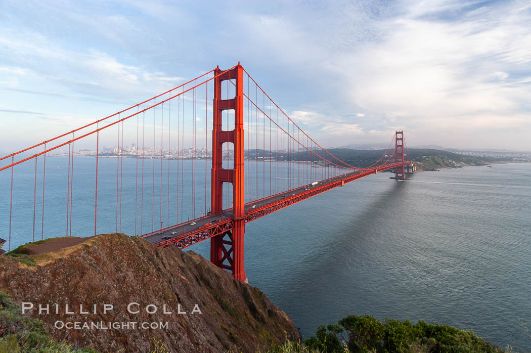 Golden Gate Bridge, viewed from the Marin Headlands with the city of San Francisco in the distance.  Late afternoon. California, USA, natural history stock photograph, photo id 09049