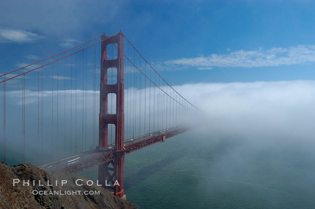 Golden Gate Bridge, viewed from the Marin Headlands with the city of San Francisco in the distance.  Late afternoon. California, USA, natural history stock photograph, photo id 09906