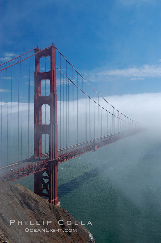 Golden Gate Bridge, viewed from the Marin Headlands with the city of San Francisco in the distance.  Late afternoon. California, USA, natural history stock photograph, photo id 09905