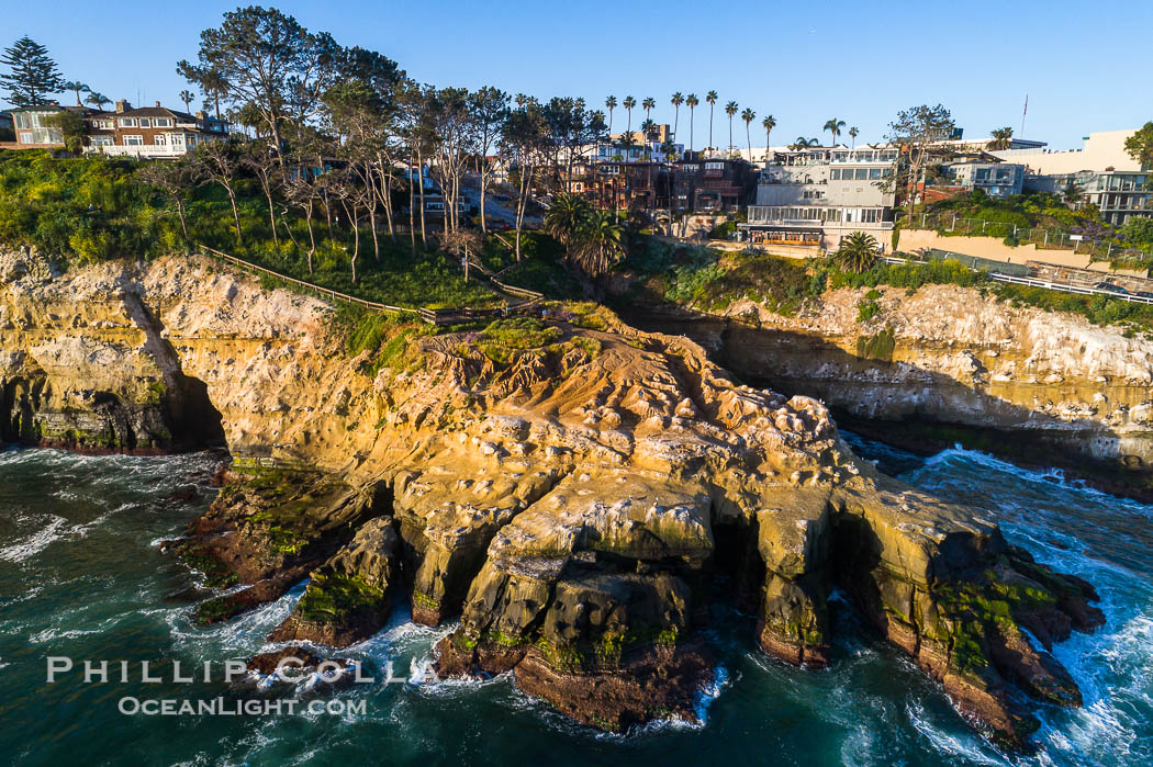 La Jolla Caves and Coastline, Goldfish Point, Aerial Photo. California, USA, natural history stock photograph, photo id 38185