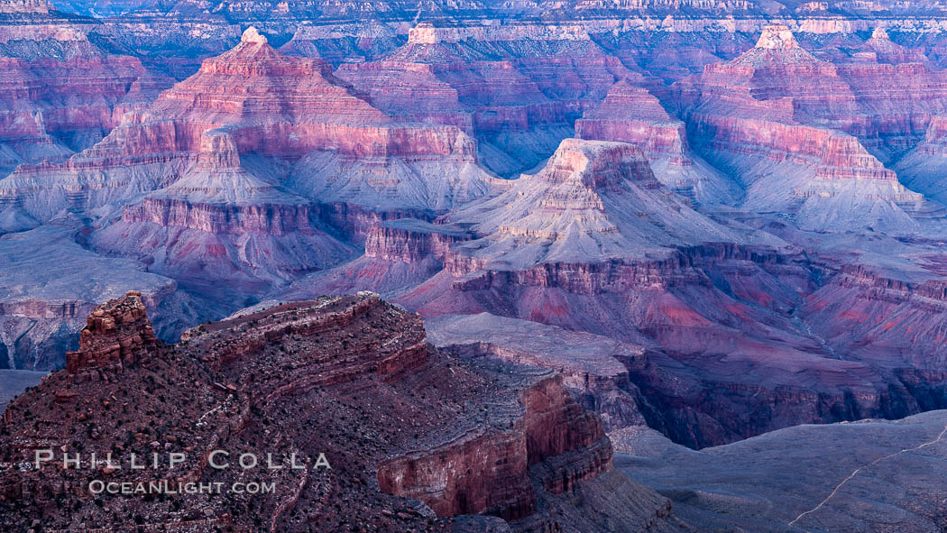 Grand Canyon at dusk, sunset, viewed from Grandeur Point on the south rim of Grand Canyon National Park. Arizona, USA, natural history stock photograph, photo id 37753