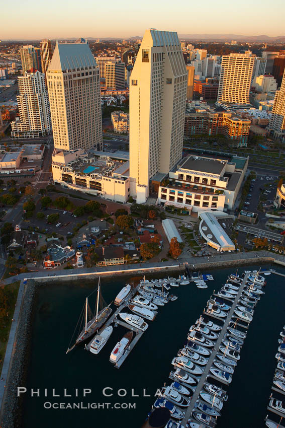 Grand Hyatt hotel towers, rising above the Embarcadero Marina and yacht basin. San Diego, California, USA, natural history stock photograph, photo id 22390