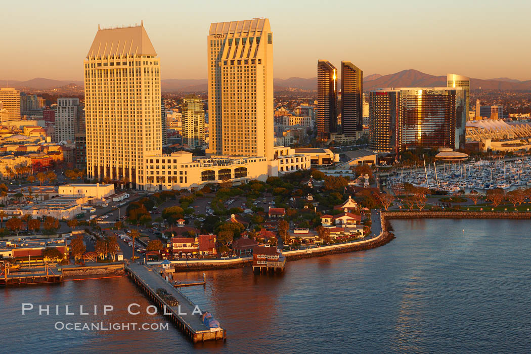 Grand Hyatt hotel towers, above Seaport Village and San Diego Bay. California, USA, natural history stock photograph, photo id 22405