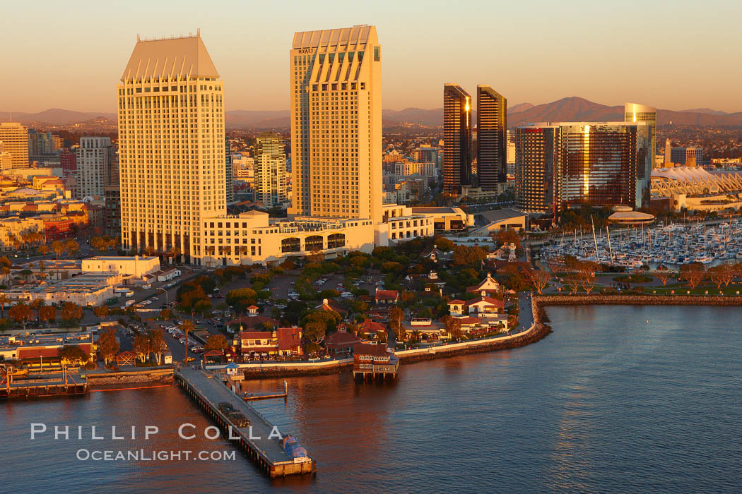 Grand Hyatt hotel towers, above Seaport Village and San Diego Bay. California, USA, natural history stock photograph, photo id 22405