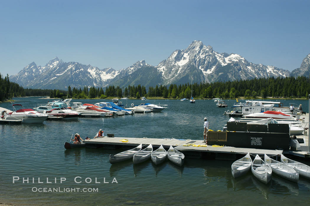 Colter Bay Marina on Jackson Lake with Mount Moran in the distance. Grand Teton National Park, Wyoming, USA, natural history stock photograph, photo id 07434