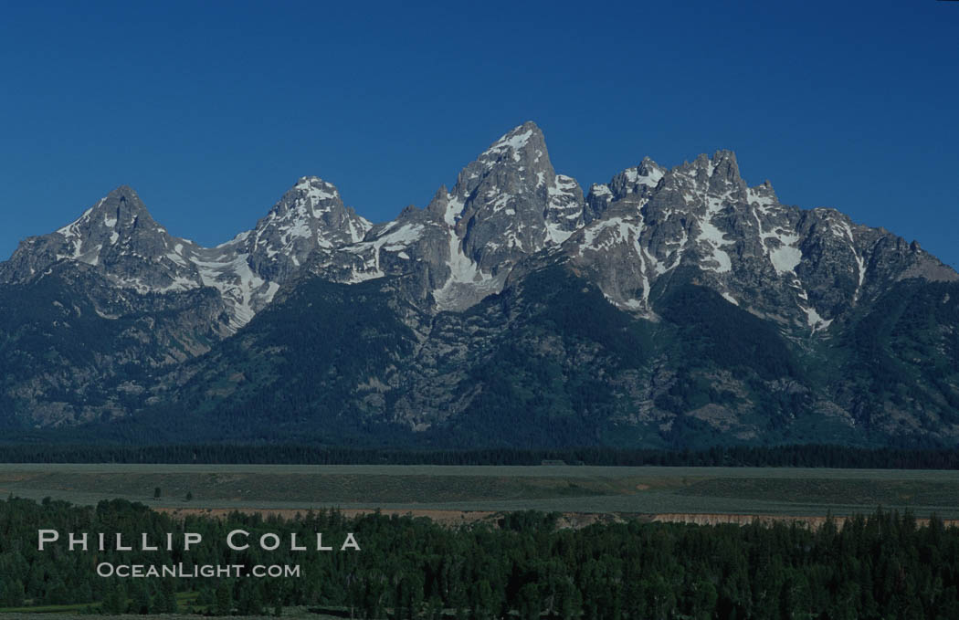 The Teton Range viewed from Teton Point, summer. Grand Teton National Park, Wyoming, USA, natural history stock photograph, photo id 07381