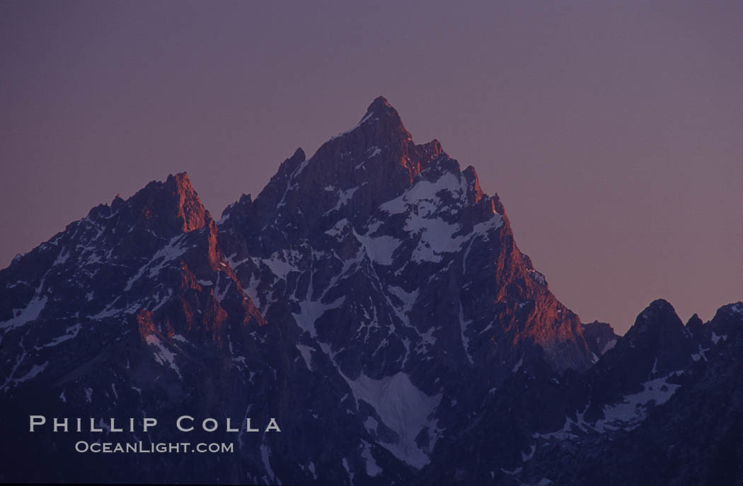 The Teton Range at sunrise, summer. Grand Teton National Park, Wyoming, USA, natural history stock photograph, photo id 07437