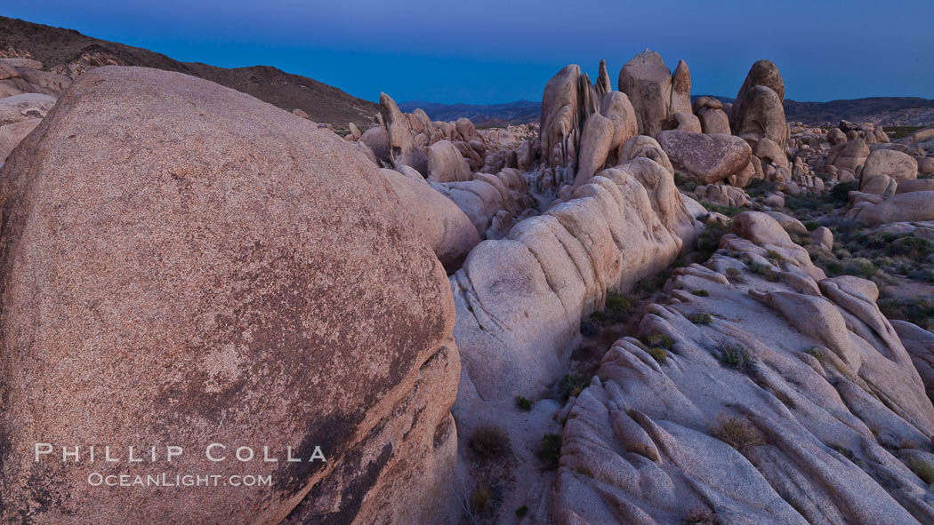 Ancient granite boulders at Joshua Tree National park, at sunset. Joshua Tree National Park, California, USA, natural history stock photograph, photo id 26795