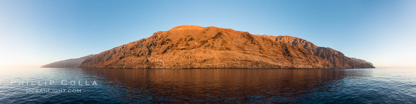 Guadalupe Island at sunrise, panorama. Volcanic coastline south of Pilot Rock and Spanish Cove, near El Faro lighthouse. Guadalupe Island (Isla Guadalupe), Baja California, Mexico, natural history stock photograph, photo id 28757