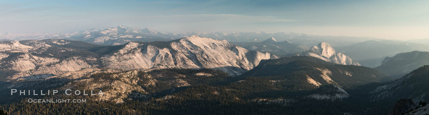 Half Dome and Cloud's Rest from Summit of Mount Hoffmann, sunset, panorama. Yosemite National Park, California, USA, natural history stock photograph, photo id 31200