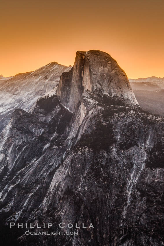 Half Dome and pre-dawn light, sunrise, viewed from Glacier Point. Yosemite National Park, California, USA, natural history stock photograph, photo id 27739