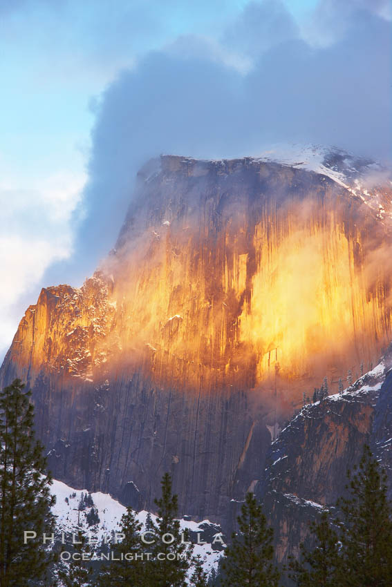 Half Dome and storm clouds at sunset, viewed from Sentinel Bridge. Yosemite National Park, California, USA, natural history stock photograph, photo id 22761