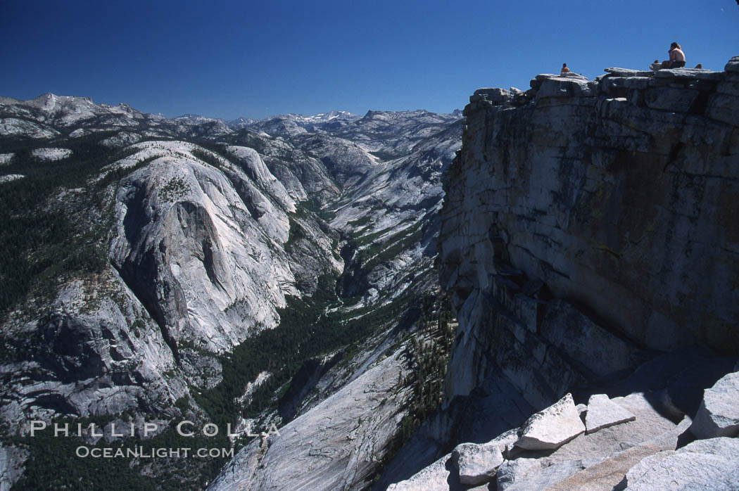 Hikers atop Summit of Half Dome, view of Tenaya Canyon. Yosemite National Park, California, USA, natural history stock photograph, photo id 05458