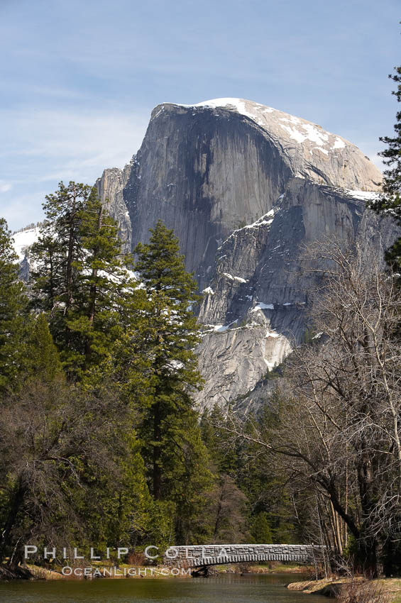 Half Dome rises above the Merced River and Sentinel Bridge.  Yosemite Valley. Yosemite National Park, California, USA, natural history stock photograph, photo id 16081