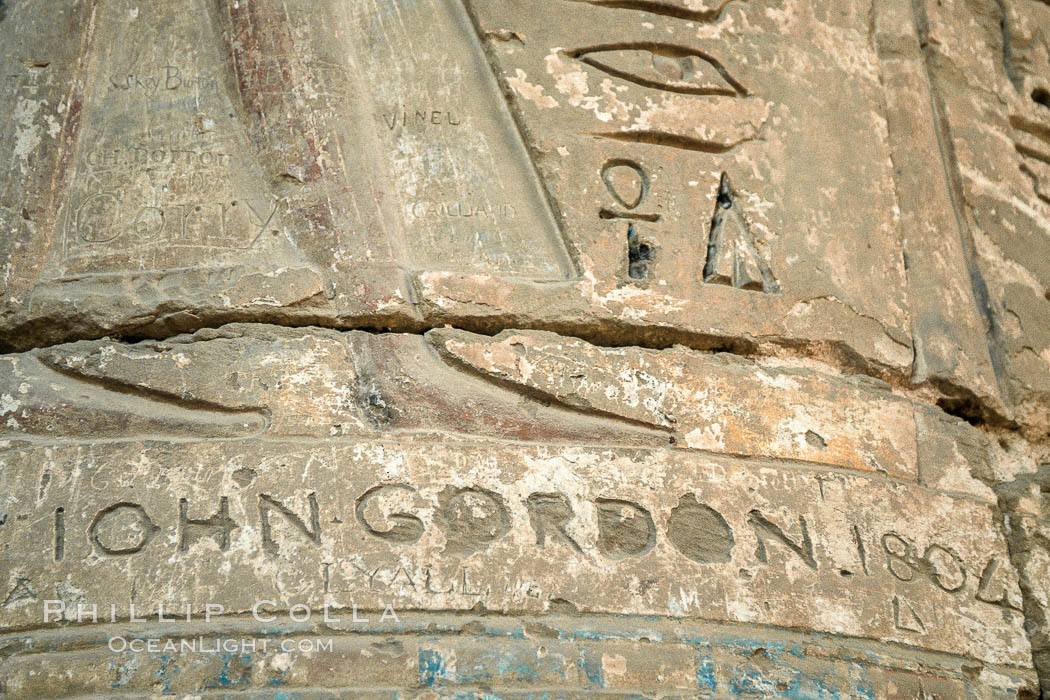 Heiroglyphics and tourist graffiti. Luxor, Egypt, natural history stock photograph, photo id 02580