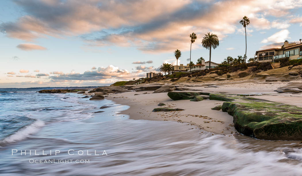 Hospital Point, La Jolla, dawn, sunrise light and approaching storm clouds. California, USA, natural history stock photograph, photo id 28856