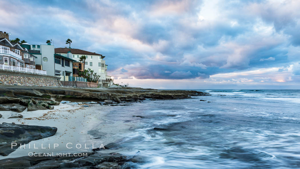 Hospital Point, La Jolla, dawn, sunrise light and approaching storm clouds. California, USA, natural history stock photograph, photo id 28849