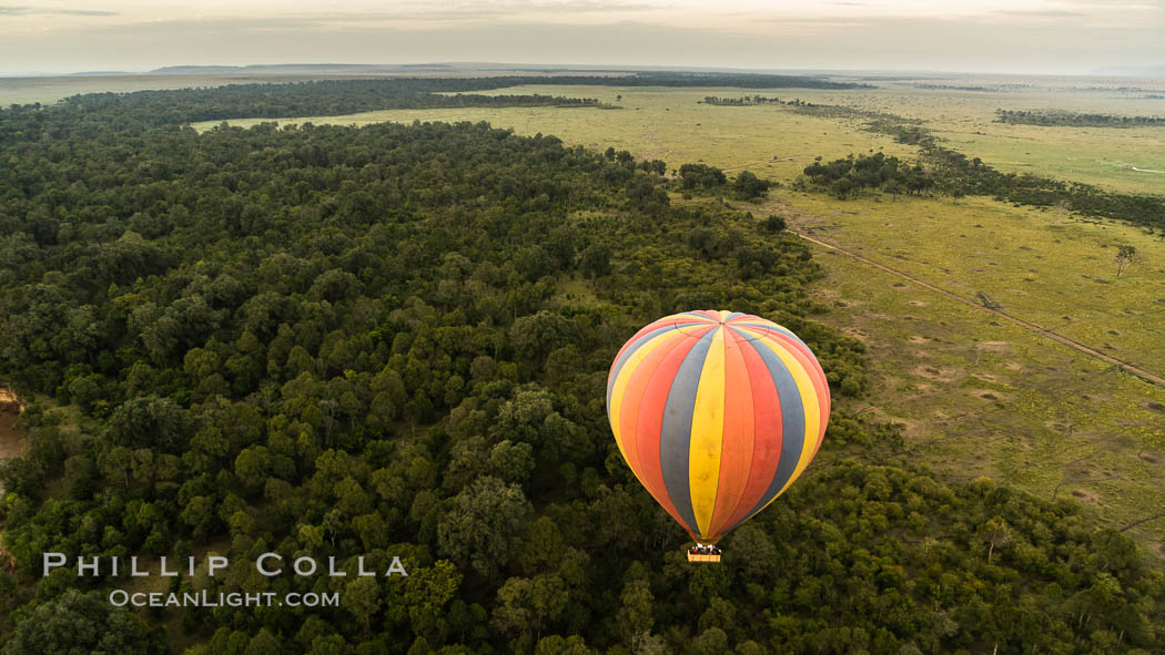 Hot Air Ballooning over Maasai Mara plains, Kenya. Maasai Mara National Reserve, natural history stock photograph, photo id 29802