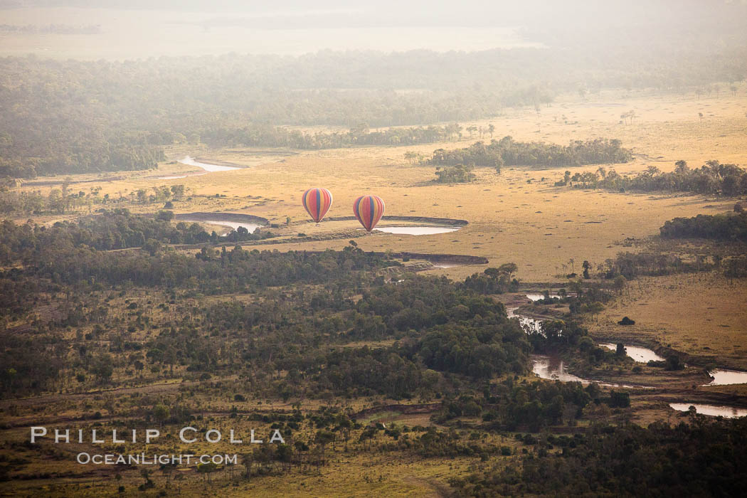 Hot Air Ballooning over Maasai Mara plains, Kenya. Maasai Mara National Reserve, natural history stock photograph, photo id 29822