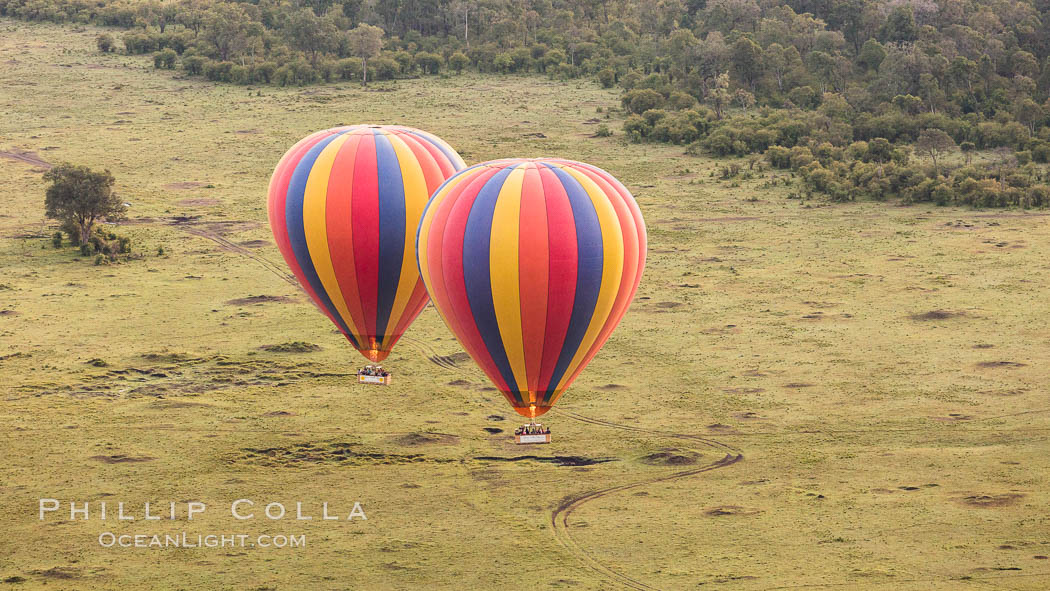 Hot Air Ballooning over Maasai Mara plains, Kenya. Maasai Mara National Reserve, natural history stock photograph, photo id 29807