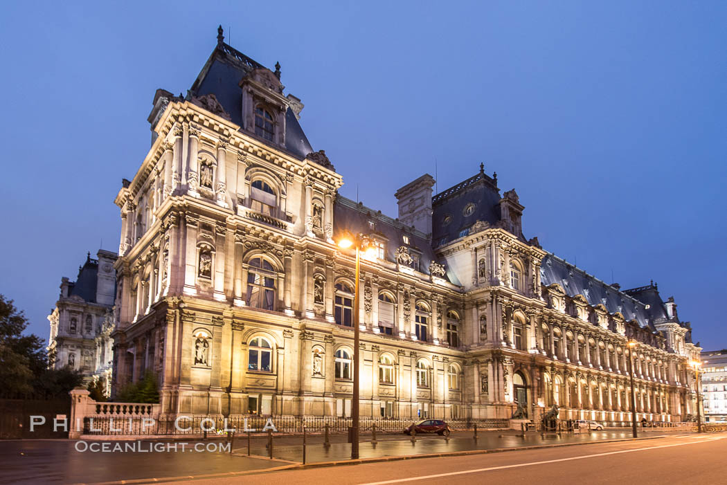 Hotel de Ville.  The Hotel de Ville in Paris, France, is the building housing the City of Paris's administration. Standing on the place de l'Hotel de Ville (formerly the place de Greve) in the city's IVe arrondissement, it has been the location of the municipality of Paris since 1357., natural history stock photograph, photo id 28091