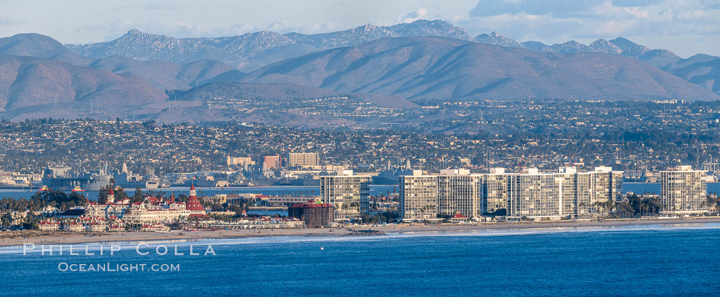 Hotel Del Coronado and Coronado Island City Skyline, viewed from Point Loma. San Diego, California, USA, natural history stock photograph, photo id 36632