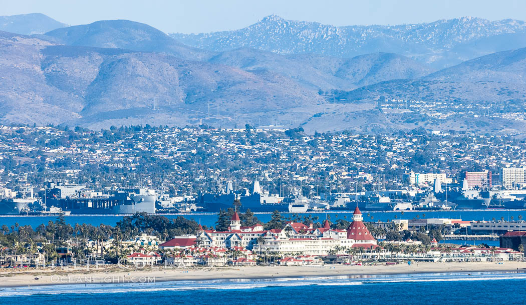 Hotel Del Coronado and Coronado Island City Skyline, viewed from Point Loma. San Diego, California, USA, natural history stock photograph, photo id 36739