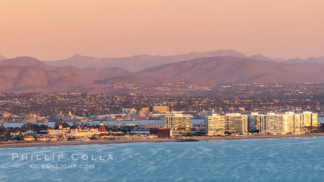 Hotel Del Coronado and Coronado Island City Skyline, viewed from Point Loma. San Diego, California, USA, natural history stock photograph, photo id 36747