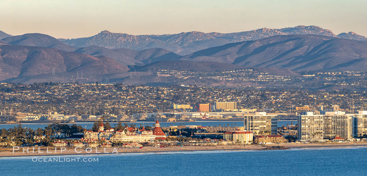 Hotel Del Coronado and Coronado Island City Skyline, viewed from Point Loma. San Diego, California, USA, natural history stock photograph, photo id 37499