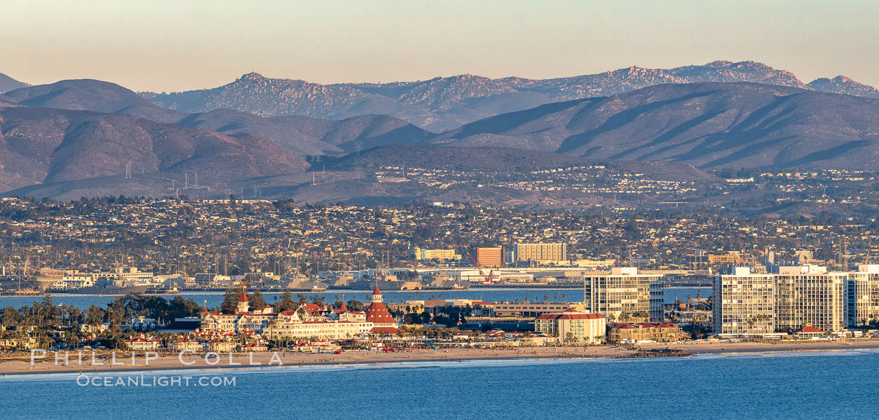 Hotel Del Coronado and Coronado Island City Skyline, viewed from Point Loma. San Diego, California, USA, natural history stock photograph, photo id 37499