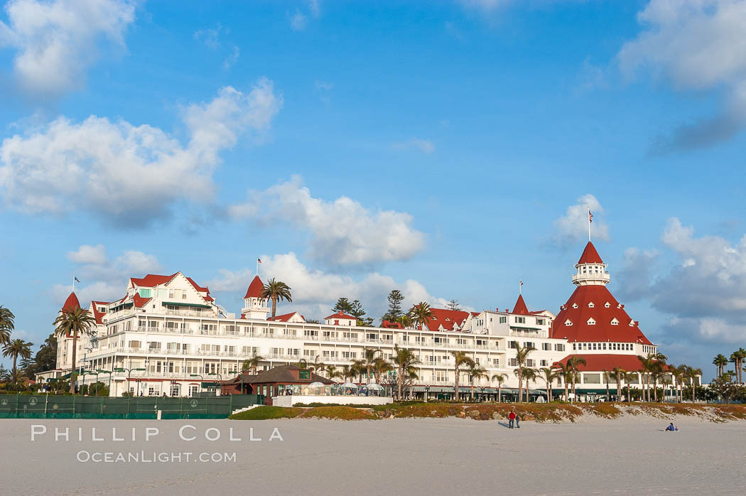The Hotel del Coronado sits on the beach on the western edge of Coronado Island in San Diego.  It is widely considered to be one of Americas most beautiful and classic hotels.  Built in 1888, it was designated a National Historic Landmark in 1977. California, USA, natural history stock photograph, photo id 07942