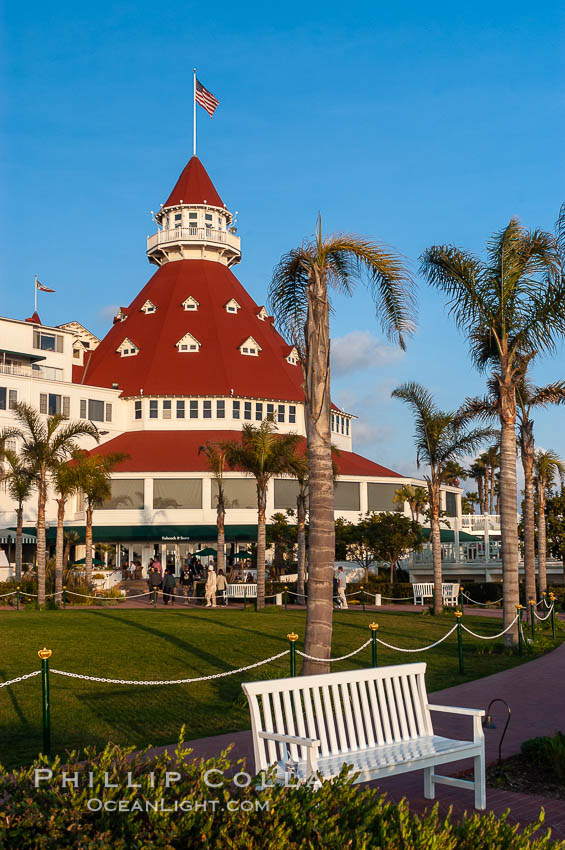 The Hotel del Coronado sits on the beach on the western edge of Coronado Island in San Diego.  It is widely considered to be one of Americas most beautiful and classic hotels.  Built in 1888, it was designated a National Historic Landmark in 1977. California, USA, natural history stock photograph, photo id 07950