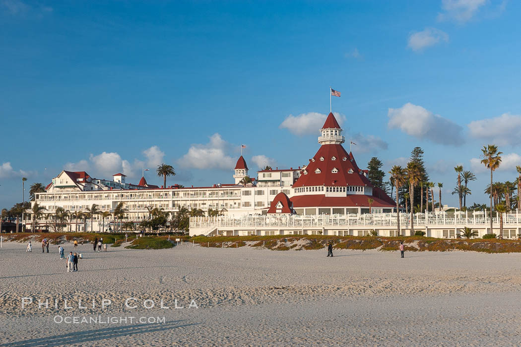 The Hotel del Coronado sits on the beach on the western edge of Coronado Island in San Diego.  It is widely considered to be one of Americas most beautiful and classic hotels.  Built in 1888, it was designated a National Historic Landmark in 1977. California, USA, natural history stock photograph, photo id 07944