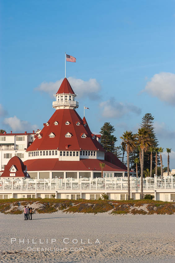 The Hotel del Coronado sits on the beach on the western edge of Coronado Island in San Diego.  It is widely considered to be one of Americas most beautiful and classic hotels.  Built in 1888, it was designated a National Historic Landmark in 1977. California, USA, natural history stock photograph, photo id 07947