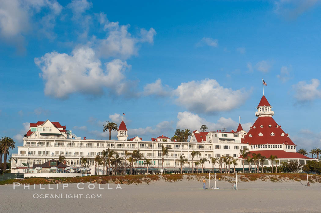 The Hotel del Coronado sits on the beach on the western edge of Coronado Island in San Diego.  It is widely considered to be one of Americas most beautiful and classic hotels.  Built in 1888, it was designated a National Historic Landmark in 1977. California, USA, natural history stock photograph, photo id 07941