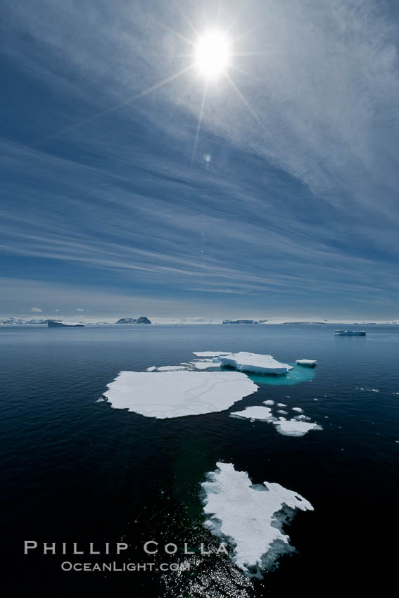 Ice, ocean, clouds and sun, Antarctica. Antarctic Sound, Antarctic Peninsula, natural history stock photograph, photo id 24814