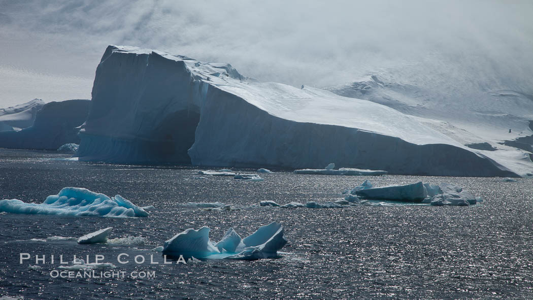 Iceberg and snow-covered coastline, Antarctic Sound. Antarctic Peninsula, Antarctica, natural history stock photograph, photo id 24812