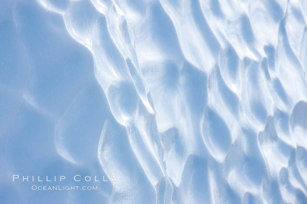 Iceberg with scalloped erosion.  The eroded indentations on this iceberg were melted when this portion of the iceberg was underwater.  As it melted, the iceberg grew topheavy, eventually flipping and exposing this interesting surface. Paulet Island, Antarctic Peninsula, Antarctica, natural history stock photograph, photo id 24827