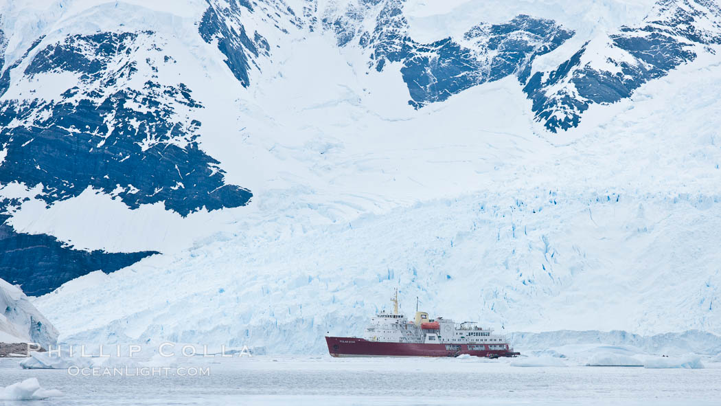 Icebreaker M/V Polar Star, at anchor in Neko Harbor. Antarctic Peninsula, Antarctica, natural history stock photograph, photo id 25677
