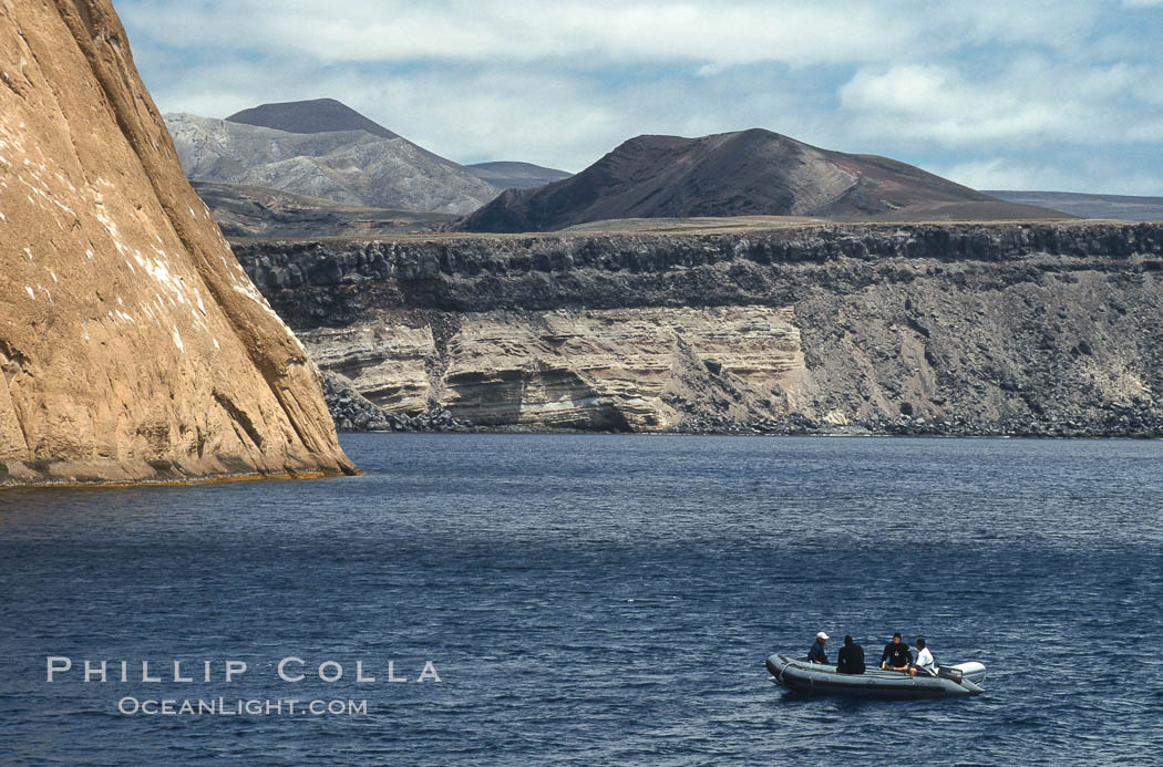 Freedivers and skiff near Isla Adentro. Guadalupe Island (Isla Guadalupe), Baja California, Mexico, natural history stock photograph, photo id 03690