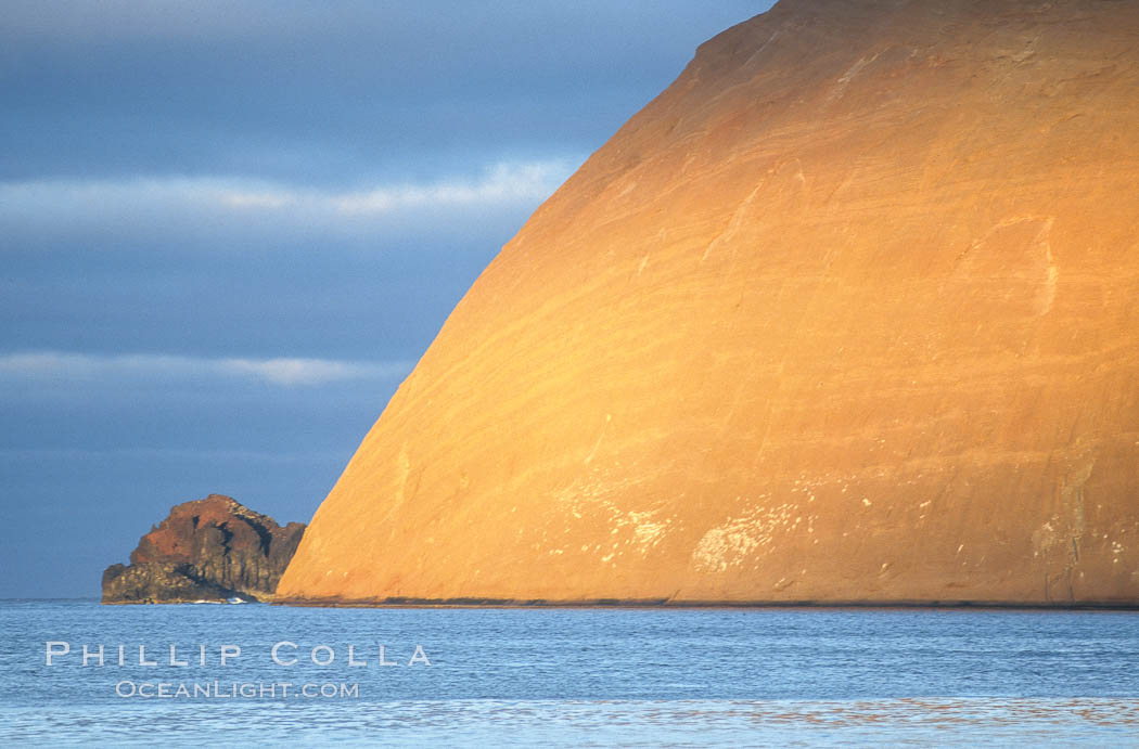 Isla Adentro (right) and Church Rock (partially obscured), sunrise. Guadalupe Island (Isla Guadalupe), Baja California, Mexico, natural history stock photograph, photo id 03705