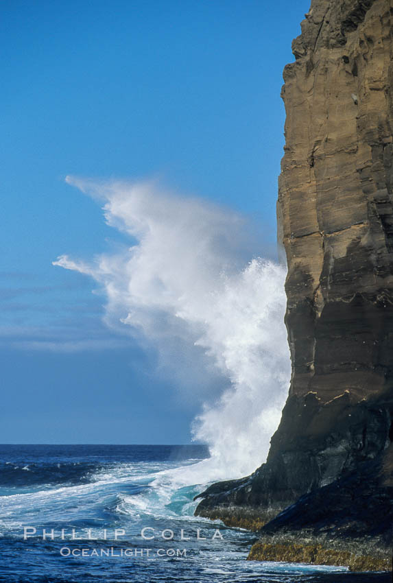 Waves crashing on Isla Afuera east cliffs. Guadalupe Island (Isla Guadalupe), Baja California, Mexico, natural history stock photograph, photo id 02392