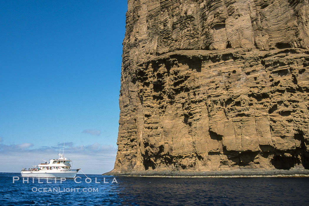 Boat Horizon below eastern cliffs of Isla Afuera, sunrise. Guadalupe Island (Isla Guadalupe), Baja California, Mexico, natural history stock photograph, photo id 03715