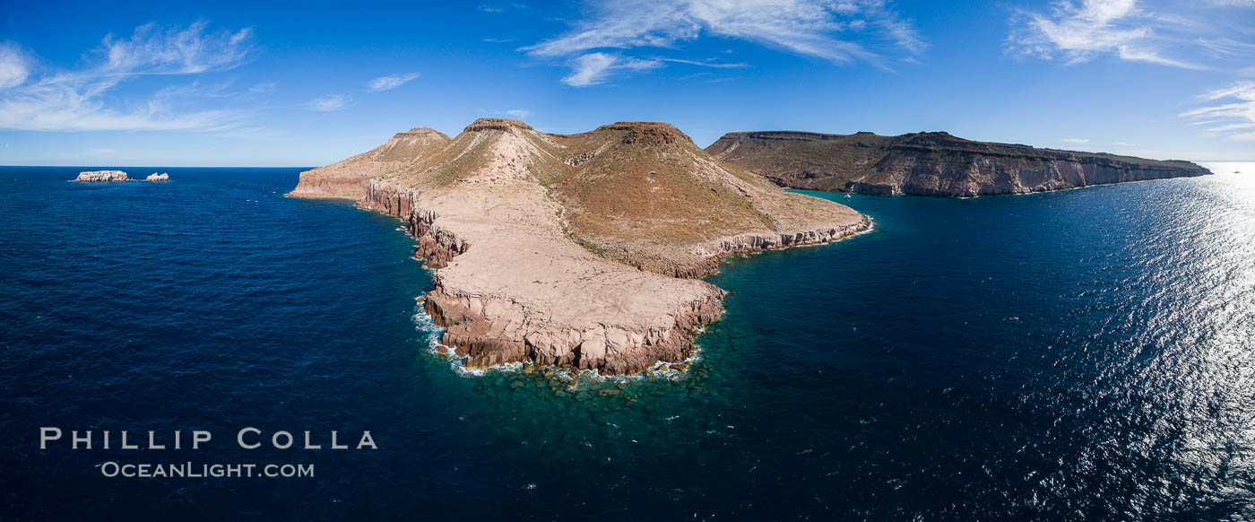 Isla Partida and Punta Maru near El Embudo, Los Islotes at left, Sea of Cortez, Aerial Photo. Baja California, Mexico, natural history stock photograph, photo id 32448