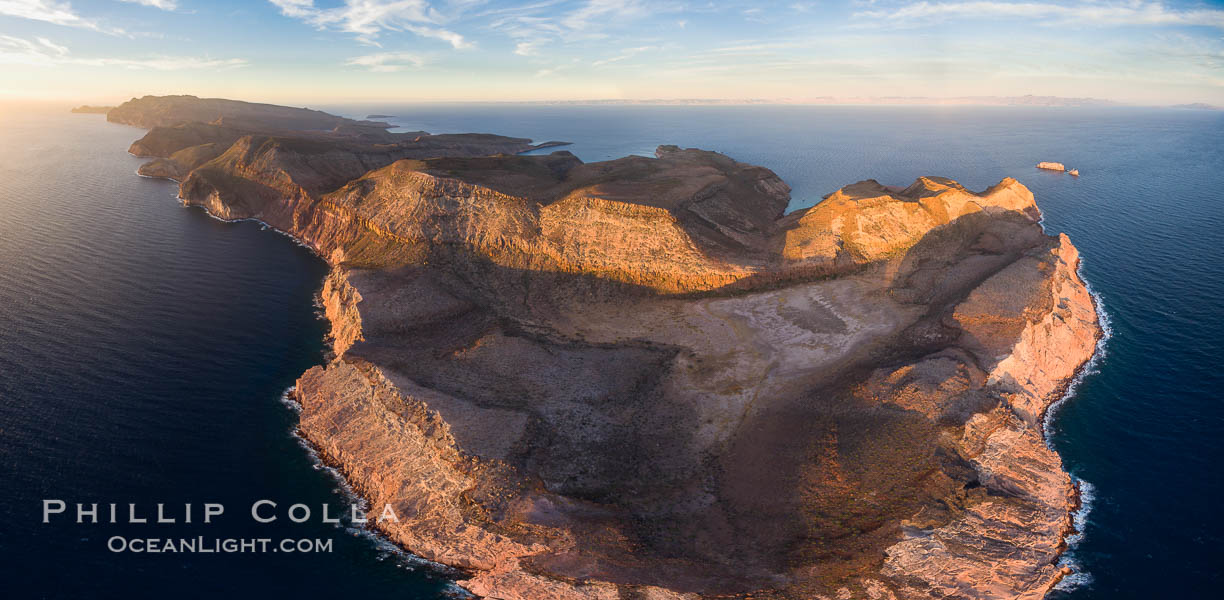 Isla Partida highlands at Sunrise, view toward Punta Maru and Los Islotes, Aerial Photo. Baja California, Mexico, natural history stock photograph, photo id 32454