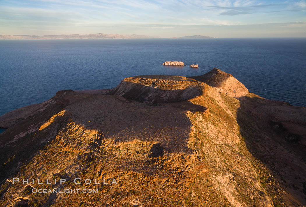 Isla Partida highlands at Sunrise, view toward Punta Maru and Los Islotes, Aerial Photo. Baja California, Mexico, natural history stock photograph, photo id 32455
