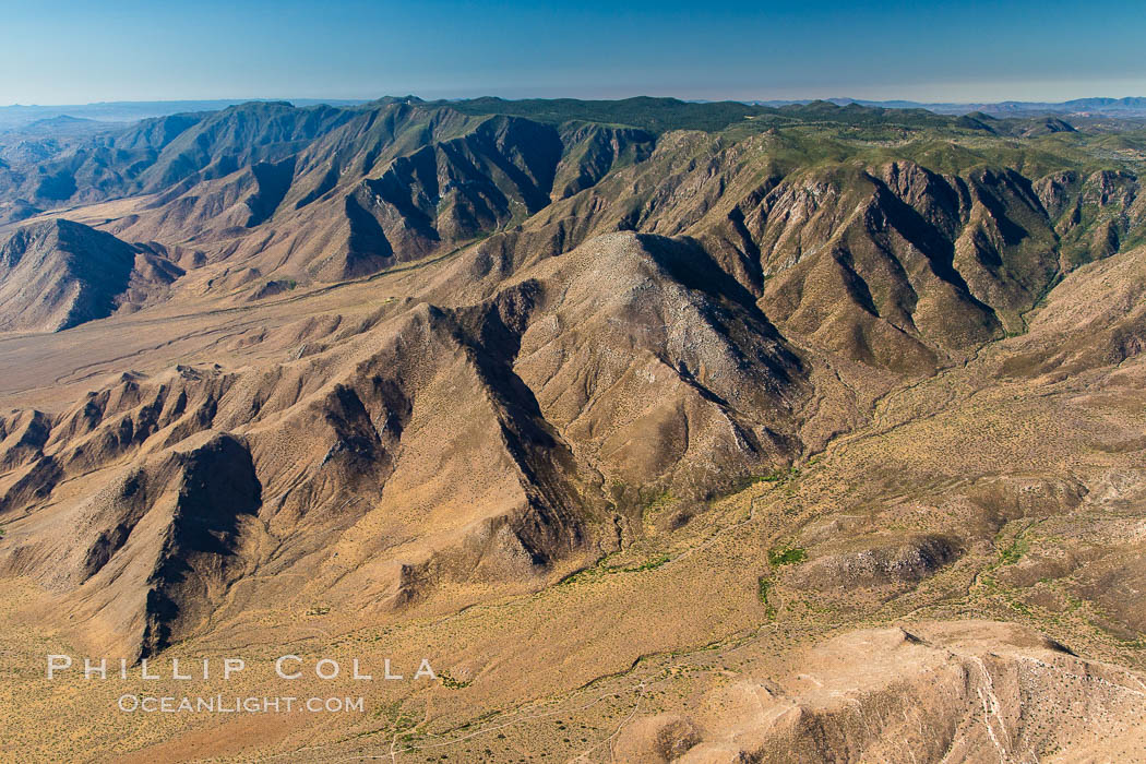 Jacumba Mountains and In-Ko-Pah Mountains, east of San Diego, showing erosion as the mountain ranges ends and meets desert habitat. California, USA, natural history stock photograph, photo id 27942