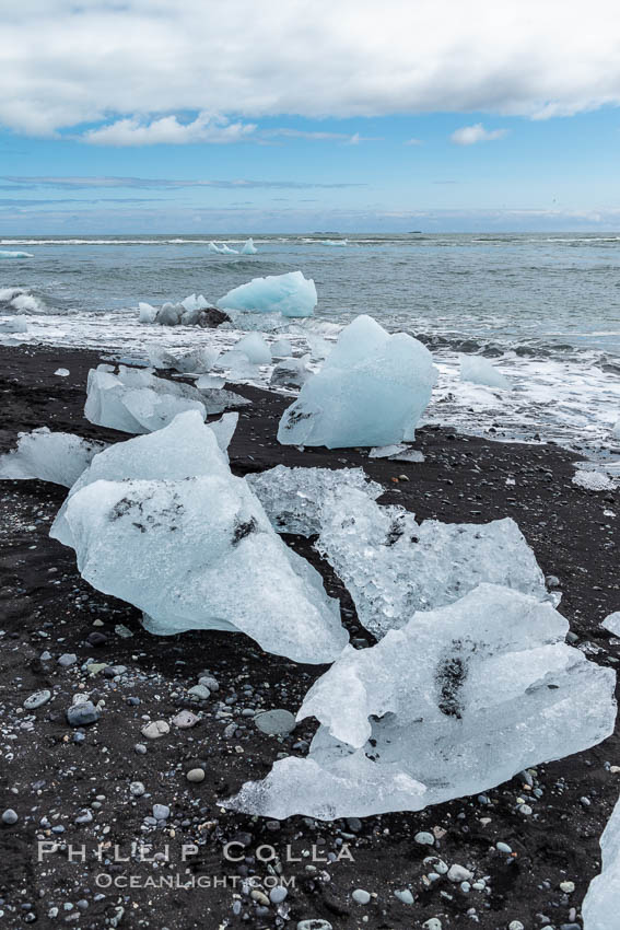 Jokulsarlon the famous black sand beach with ice cubes on it, Iceland., natural history stock photograph, photo id 35761