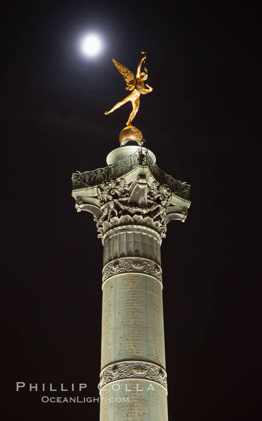 July Column in the Place de la Bastille. The Place de la Bastille is a square in Paris, where the Bastille prison stood until the 'Storming of the Bastille' and its subsequent physical destruction between 14 July 1789 and 14 July 1790 during the French Revolution. The square straddles 3 arrondissements of Paris, namely the 4th, 11th and 12th. The July Column (Colonne de Juillet) which commemorates the events of the July Revolution (1830) stands at the center of the square. France, natural history stock photograph, photo id 28248
